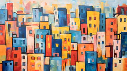 Artistic colorful abstract modern city decorative painting with Generative