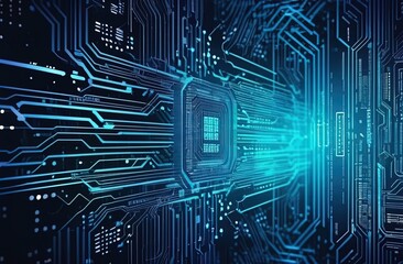 3D Futuristic circuit background. Motion graphic for abstract data center, server, internet, speed. Futuristic HUD tunnel. Display screens for tech titles and background, tech headline. 3D render