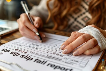 Female workers are filling in hand injury reports,Disability benefits