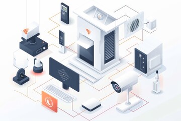 Obraz premium Video technology alarms in commercial settings integrate IoT connectivity, safeguarding urban environments with advanced electronic surveillance.