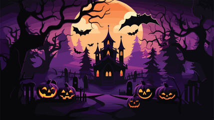 Black and purple Halloween paper cut poster with da