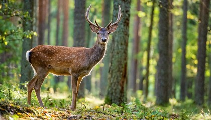 riga latvia september 09 2023 a deer standing in the middle of a forest filled with trees