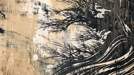 woodblock print, where the grain of the wood is visible beneath the layers of ink, adding a rustic charm and organic texture to the printed artwork.