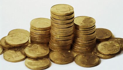 stack of gold coins isolated on white background
