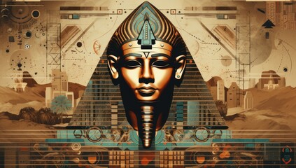 Mystical Journey: Abstract Representation of Ancient Egypt with Woman in Headdress by the Pyramids