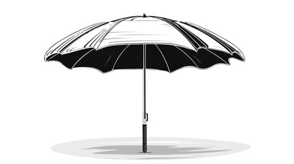black and white open beach umbrella sketch style ve