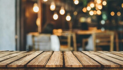 empty wooden table in cafe setting ideal for product display featuring blurred bokeh background creating abstract for bar restaurant or coffee shop interior space for celebration business or lifestyle