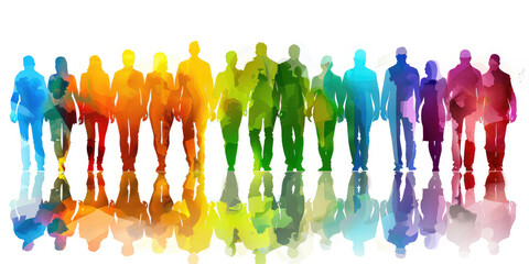 Multicolored human figures together. Creative background of unification and teamwork. People community diversity concept office workplace.