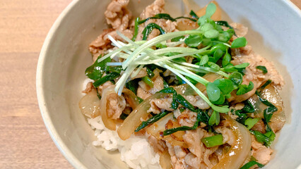 豚丼のカイワレ添え焼肉のタレ風味