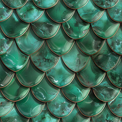Dragon scale in glossy and shiny jade color. Seamless tile pattern background of snake or monster.