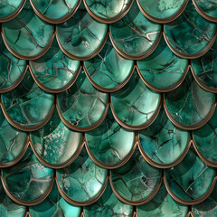 Dragon scale in glossy and shiny jade color. Seamless tile pattern background of snake or monster.