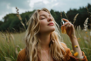 woman with a perfume in the nature 