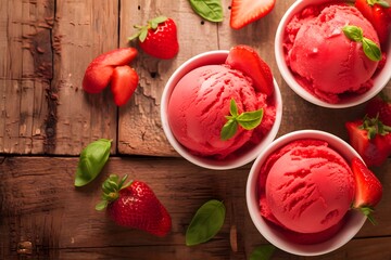 Vibrant Strawberry Sorbet Delight with Basil Leaves by Sor Roofing