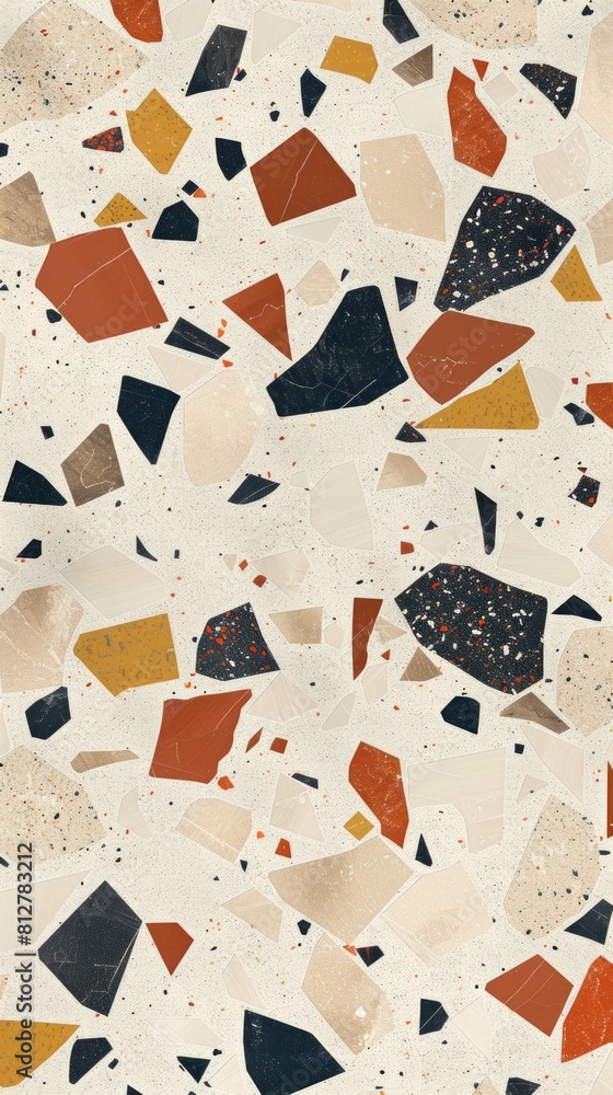 Poster a colorful mosaic tile pattern with a variety of shapes and sizes