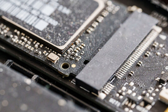 Dusty memory module of an electronic device, laptop.