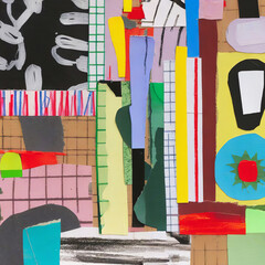 Abstract background collage made of different colored paper pieces 
