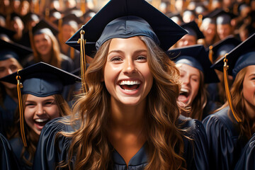 Obraz premium Close-up of graduates' faces beaming with joy and pride. Education and graduation theme.