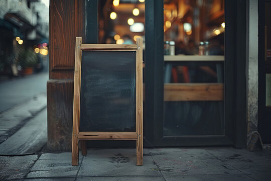 Sidewalk Chalkboard with Wooden Frame Promotes Local Shopfront
