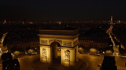 Fototapeta premium Fictional drone view of Arc de Triomphe in Paris for the upcoming olympic games 2024