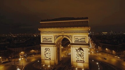 Fototapeta premium Fictional drone view of Arc de Triomphe in Paris for the upcoming olympic games 2024
