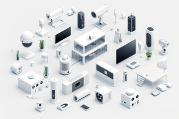 Obraz premium Notifications from cameras in structural networking secure surveillance operations, supporting CCTV illustration monitoring for protective benefits.