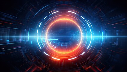 Fototapeta premium Spectral Glow: Vibrant Circle with Blue Core Surrounded by Red and Orange Radiance