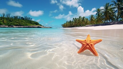 Fototapeta na wymiar Tropical starfish decorates serene Caribbean coastline reflecting summer beauty 8k 