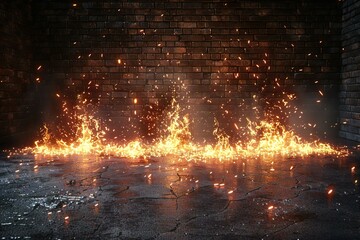 A black floor with fire coming out from it, high quality, high resolution
