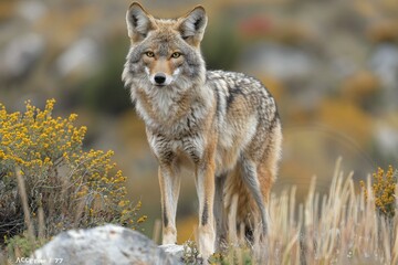 A Coyote (Canis lupus) standing in a field