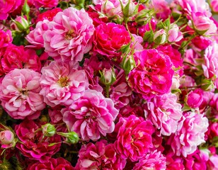 Obraz premium many small red pink yellow black white roses blossoms full screen close-up texture
