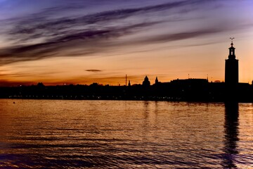 Fototapeta premium Silhouette of Stockholm in sunset