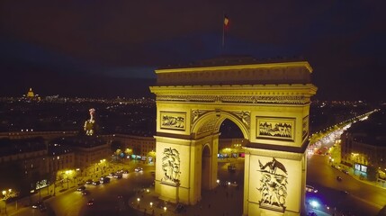Fototapeta premium Fictional drone view of Arc de Triomphe in Paris for the upcoming olympic games 2024