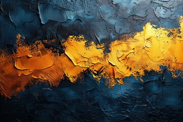 Abstract art background with golden brushstrokes on textured canvas. Modern art.