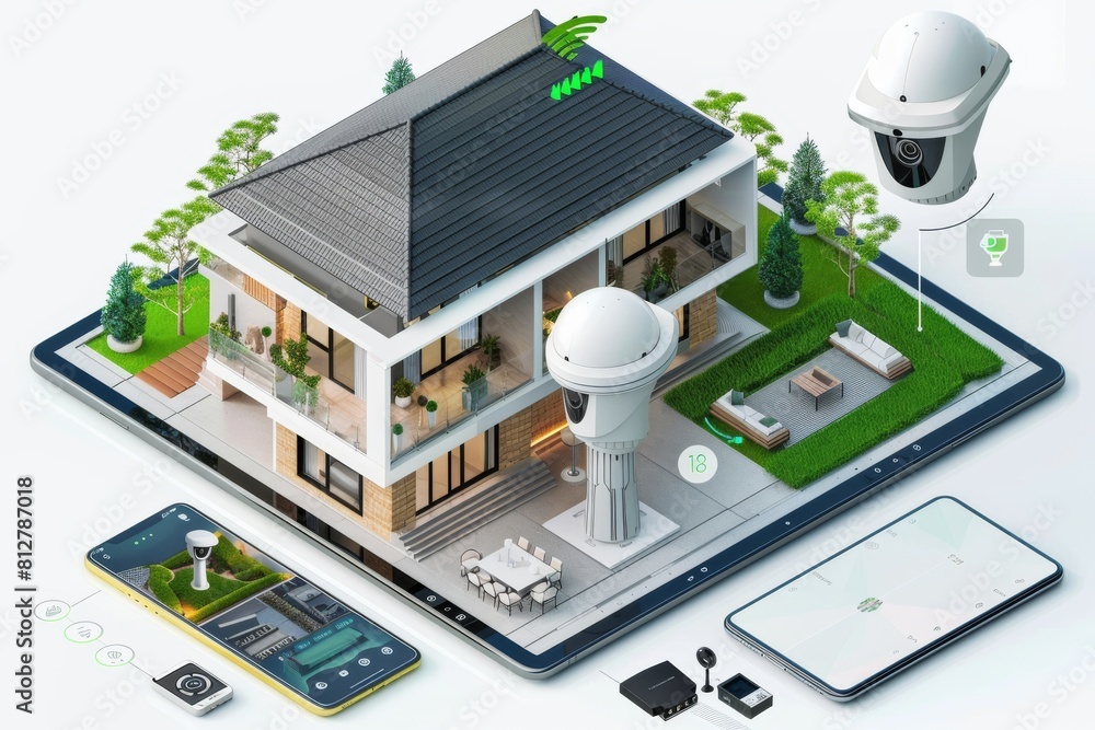 Poster automated cameras secure residential areas through smart technology, utilizing cctv panels to connec
