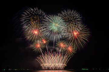 PATTAYA, CHONBURI, THAILAND, Fireworks at Pattaya bay, Pattaya national Fireworks Festival contest,...