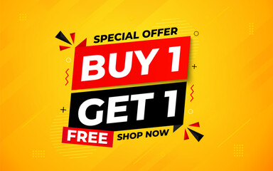 buy one get one free. Online shop discount sale background for buy 1 get 1, Special Discount marketing poster design for web and Social. sale banner vector template Design.