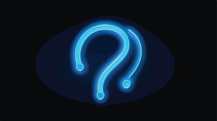 Blue glowing outline neon question mark or sign on