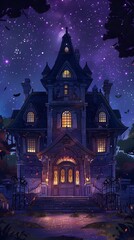 Enchanting Fairytale Castle Illuminated Under a Starry Night Sky