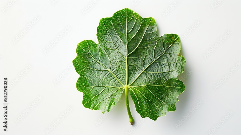 Poster top view of a green fig leaf isolated on a white background : generative ai