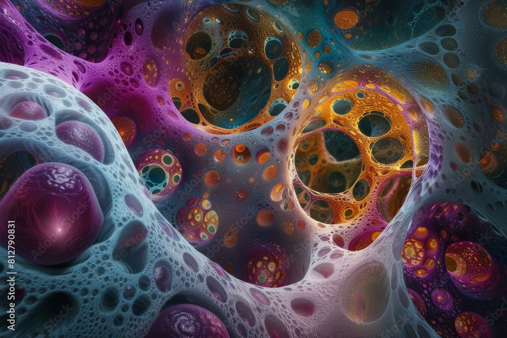 Aufkleber digital fractal art with intricate patterns and a colorful blend of purple and gold