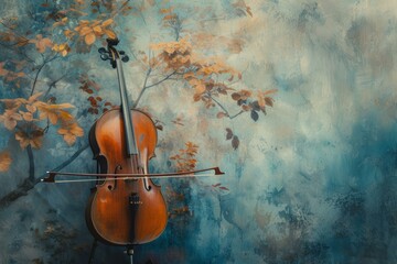 Classic violin with bow against a textured backdrop invoking an autumnal atmosphere