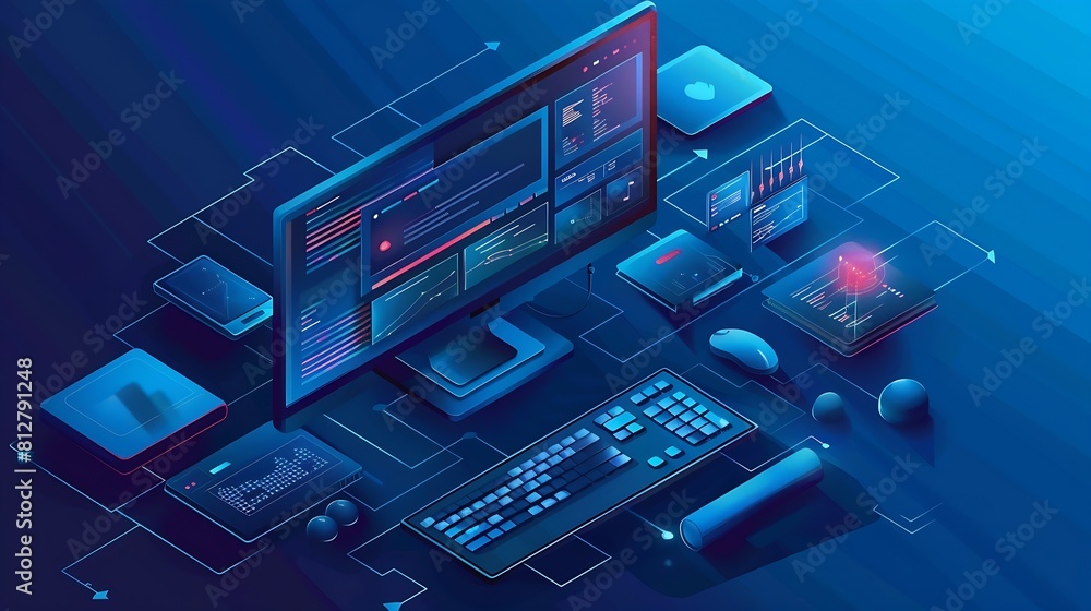 Aufkleber Professional web design and website development service isometric computer with web page layout project and desktop work tools : Generative AI