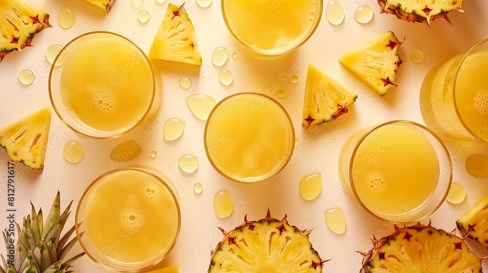Poster creative layout made of pineapple juice on the white background flat lay food concept macro concept 