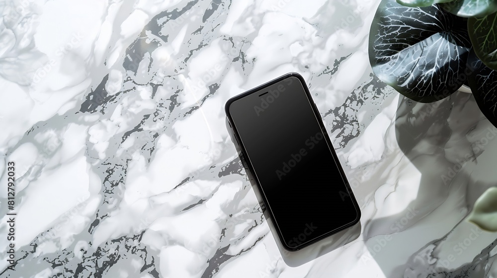 Aufkleber flatlay mobile phone on marble table aesthetic elegant blog online shopping online store social medi