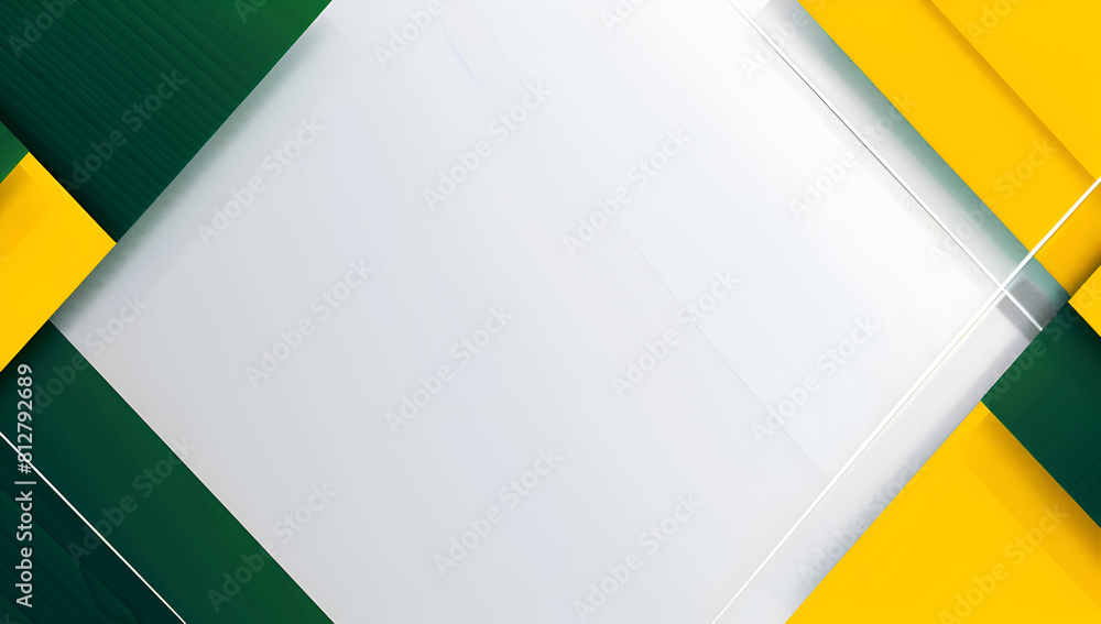 Poster a white background with green and yellow squares. the squares are arranged in a way that creates a s