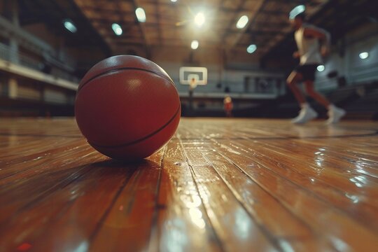 A Close-Up of Intense Basketball Game Action Unfolding on a Polished Wooden Court, Highlighting the Energy, Skill, and Competitive Spirit of the Players in Every Move