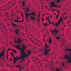 Paisley vector seamless design featuring stunning flowers and leaves in a batik-inspired style. Vintage backdrop