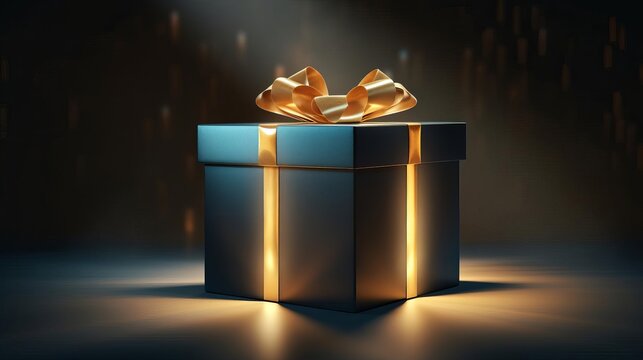 Illustrate a close-up wide-angle view of a donation box icon gleaming under the gentle glow of a spotlight, inviting generosity with its detailed, polished surface