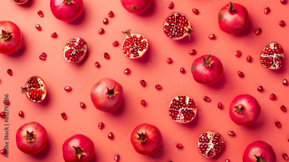 Poster fresh pomegranate creative layout on bright background healthy eating and dieting food concept winte