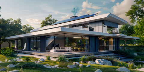 Building a Contemporary House with Solar Panels ,Realizing Green Energy in Modern Home Design
